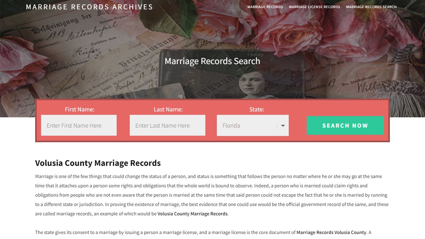 Volusia County Marriage Records | Enter Name and Search | 14 Days Free
